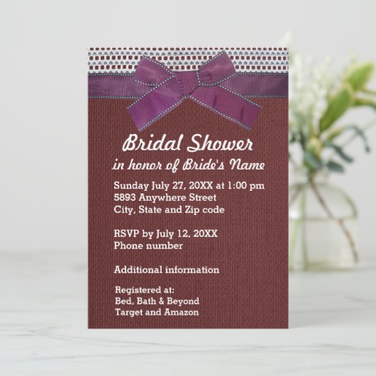 Paarse lint, kant, rood Vrijgezellenfeest Inv Kaart (Staand voorkant)