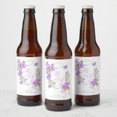 Paarse lint monogram bruiloft bier etiket (Flessen)