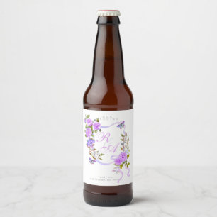 Paarse lint monogram bruiloft bier etiket