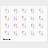 Paarse lint monogram bruiloft vierkante sticker (Vel)