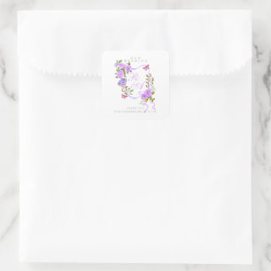 Paarse lint monogram bruiloft vierkante sticker