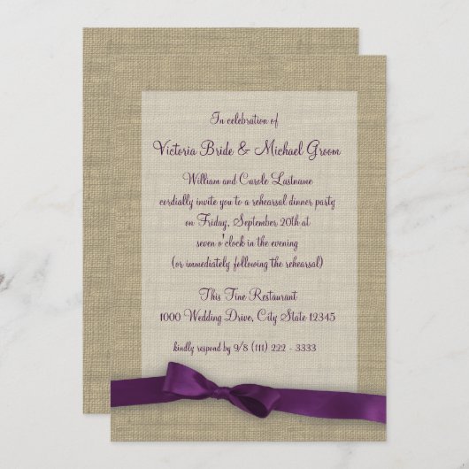 Paarse lint repetitie diner kaart (Voorkant / Achterkant)