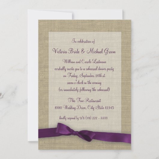 Paarse lint repetitie diner kaart (Voorkant)