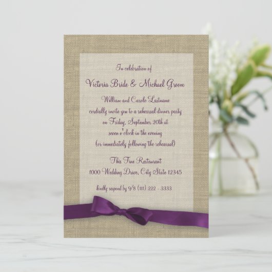 Paarse lint repetitie diner kaart (Staand voorkant)