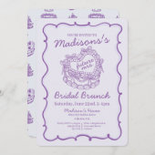 Paarse Lint Retro Hart Coquette Cake Bruids Brunch Kaart (Voorkant / Achterkant)