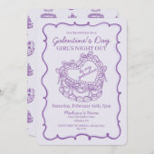 Paarse Lint Retro Hart Coquette Cake Galentine Kaart (Voorkant / Achterkant)