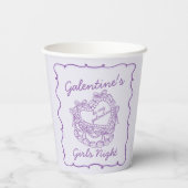 Paarse Lint Retro Hart Coquette Cake Galentines Papieren Bekers (Achterkant)
