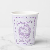 Paarse Lint Retro Hart Coquette Cake Galentines Papieren Bekers (Voorkant)