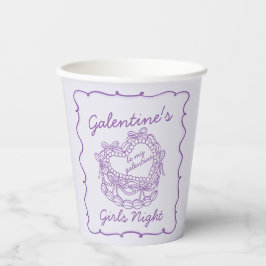 Paarse Lint Retro Hart Coquette Cake Galentines Papieren Bekers