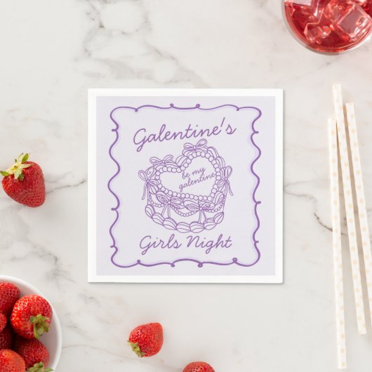 Paarse Lint Retro Hart Coquette Cake Galentines Servet (Insitu)