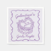 Paarse Lint Retro Hart Coquette Cake Galentines Servet (Voorkant)