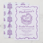 Paarse Lint Retro Hart Coquette Taart Bruids Brunc Kaart (Voorkant / Achterkant)