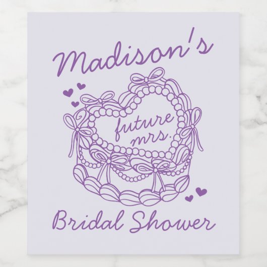 Paarse Lint Retro Hart Coquette Taart BruidsShower Wijn Etiket (Enkel label)