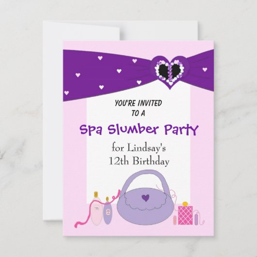 Paarse Lint Spa Verjaardagsfeest Uitnodiging (Voorkant)