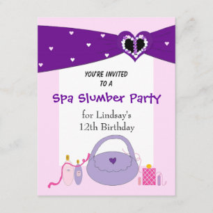 Paarse Lint Spa Verjaardagsfeest Uitnodiging