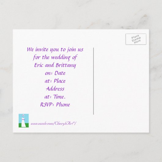 Paarse lint trouwjurk uitnodiging Briefkaarten (Achterkant)