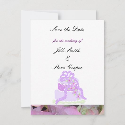 Paarse lint trouwtaart Save the Date (Voorkant)