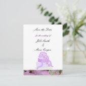 Paarse lint trouwtaart Save the Date (Staand voorkant)