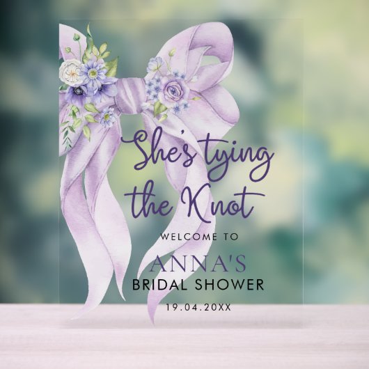 Paarse lint Ze bindt de knoop Vrijgezellenfeest Acryl Bord (Neutraal)