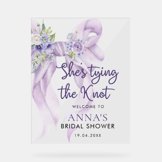 Paarse lint Ze bindt de knoop Vrijgezellenfeest Acryl Bord (Voorkant)