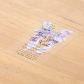 Paarse lint Ze bindt de knoop Vrijgezellenfeest Acryl Uitnodigingen (Laagn)