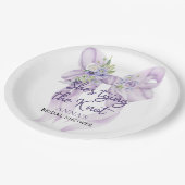 Paarse lint Ze bindt de knoop Vrijgezellenfeest Papieren Bordje (Gekanteld)