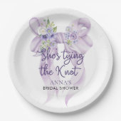 Paarse lint Ze bindt de knoop Vrijgezellenfeest Papieren Bordje (Voorkant)