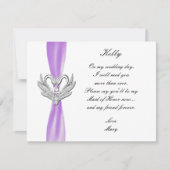 Paarse lint zilveren zwanen bruidsmeisje kaart (Voorkant)