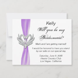 Paarse lint zilveren zwanen bruidsmeisje kaart