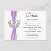 Paarse lint zilveren zwanen bruiloft details informatiekaartje (Voorkant)