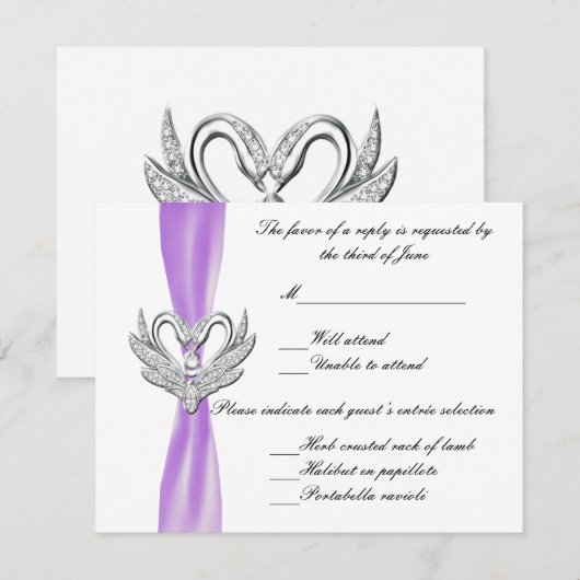 Paarse lint zilveren zwanen reactie Kaart (Voorkant / Achterkant)