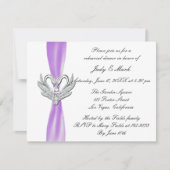 Paarse lint zilveren zwanen repetitie diner uitnod kaart (Voorkant)