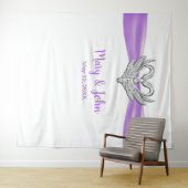 Paarse lint zilveren zwanen trouw achtergrond wandkleed (In Situ (horizontaal))