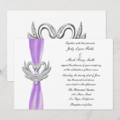 Paarse lint zilveren zwanen uitnodiging (Voorkant / Achterkant)