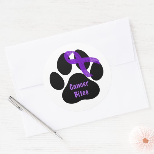 Paarse lintpootafdruk alvleesklierkanker ronde sticker (Envelop)
