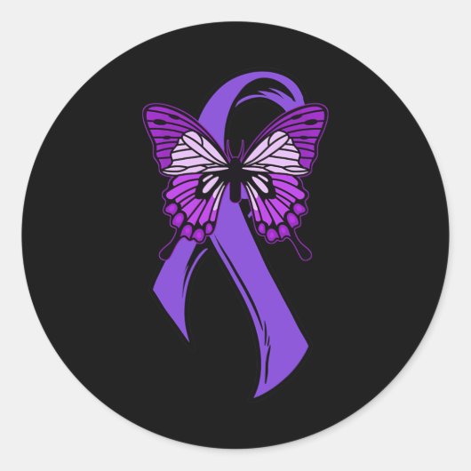 Paarse lintvlinder - fibromyalgie bewustzijn 3 ronde sticker (Voorkant)