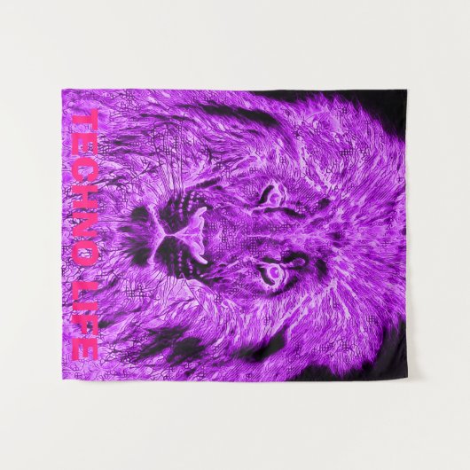 Paarse Lion Blacklight Techno Life Wandkleed (Voorkant (horizontaal))