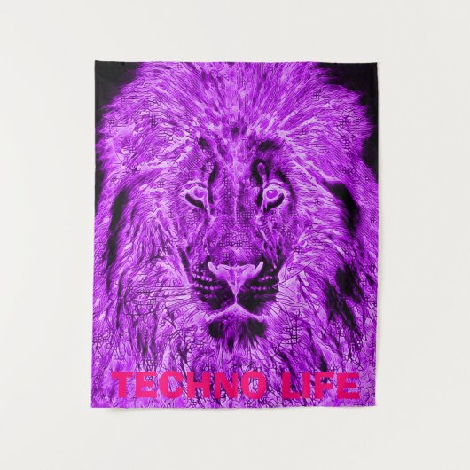 Paarse Lion Blacklight Techno Life Wandkleed (Voorkant)
