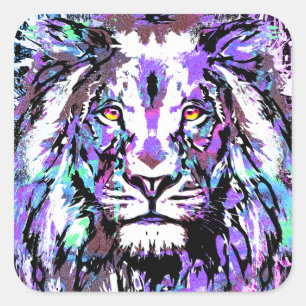 Paarse lion Portrait - Lion Sticker Square