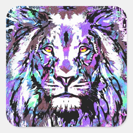 Paarse lion Portrait - Lion Sticker Square (Voorkant)