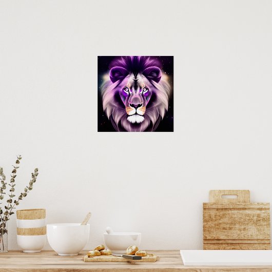 Paarse Lion & Starry-achtergrond Poster (Keuken)