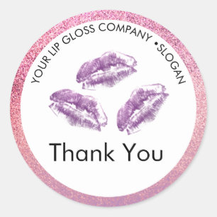 Paarse Lippen & Glitter Lip Gloss Bedrijf Ronde Sticker