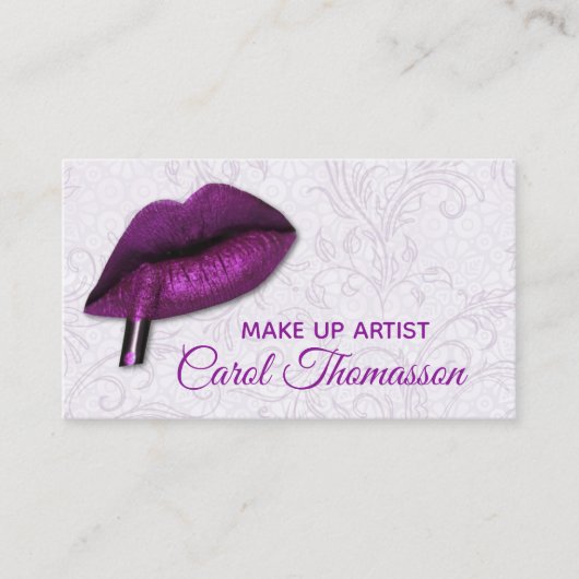 Paarse Lippen Make-up Visitekaartje (Voorkant)