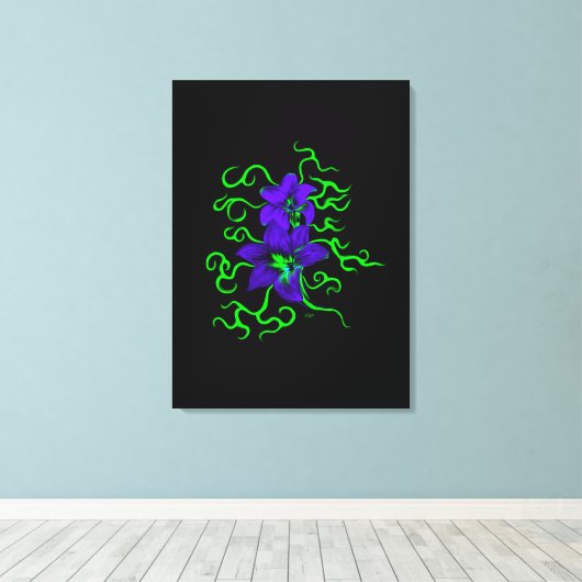 paarse lippenbloem, zwart canvas afdruk (Insitu (Houten vloer))