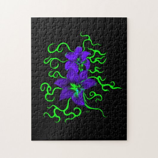 paarse lippenbloem, zwart legpuzzel (Verticaal)