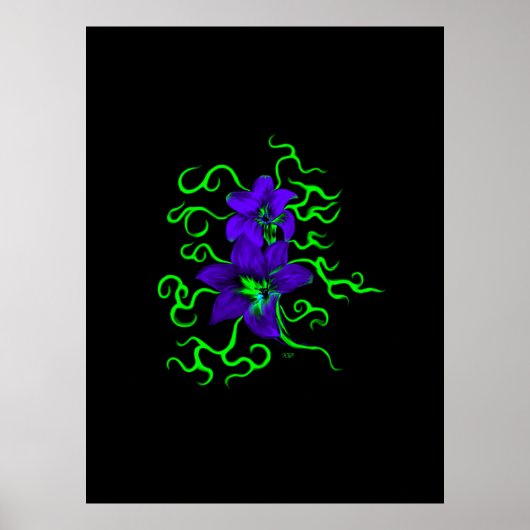 paarse lippenbloem, zwart poster (Voorkant)