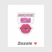Paarse lips & gevaarlijke meisjes, typografie sticker (Vel)