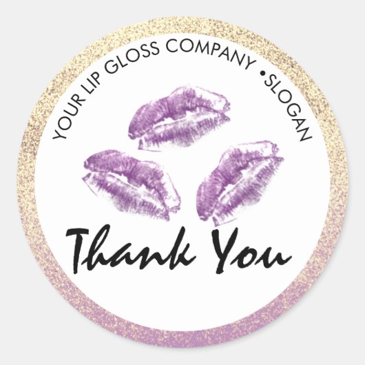 Paarse Lips & Glitter Lip Gloss Business Ronde Sticker (Voorkant)