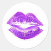 Paarse lips lipstick Kiss SWAK Ronde Sticker (Voorkant)