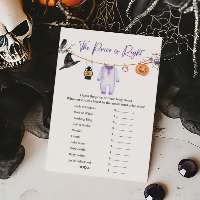 Paarse Little Boo De prijs is het juiste spel (Halloween Baby Clothes Baby Shower The Price is Right Game)